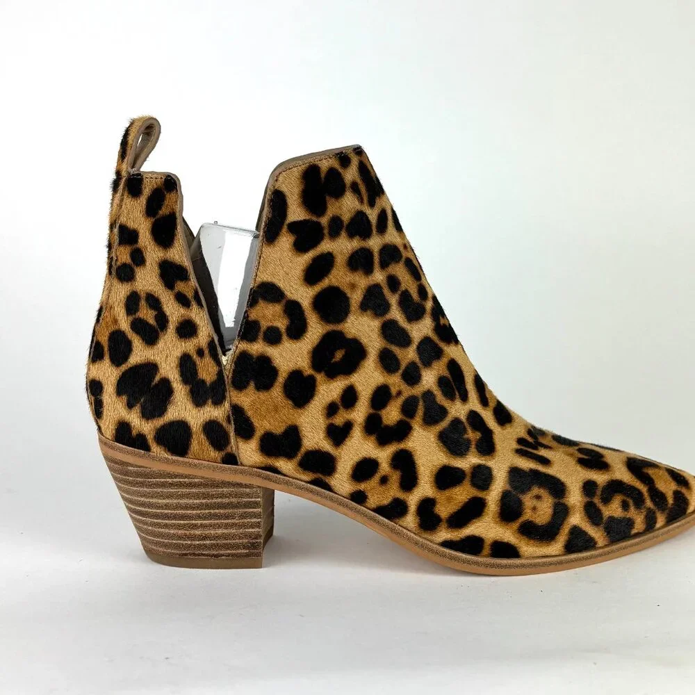 Sole Society Leopard Print Haircalf Bootie – Chic Pointed Toe, Size 8M